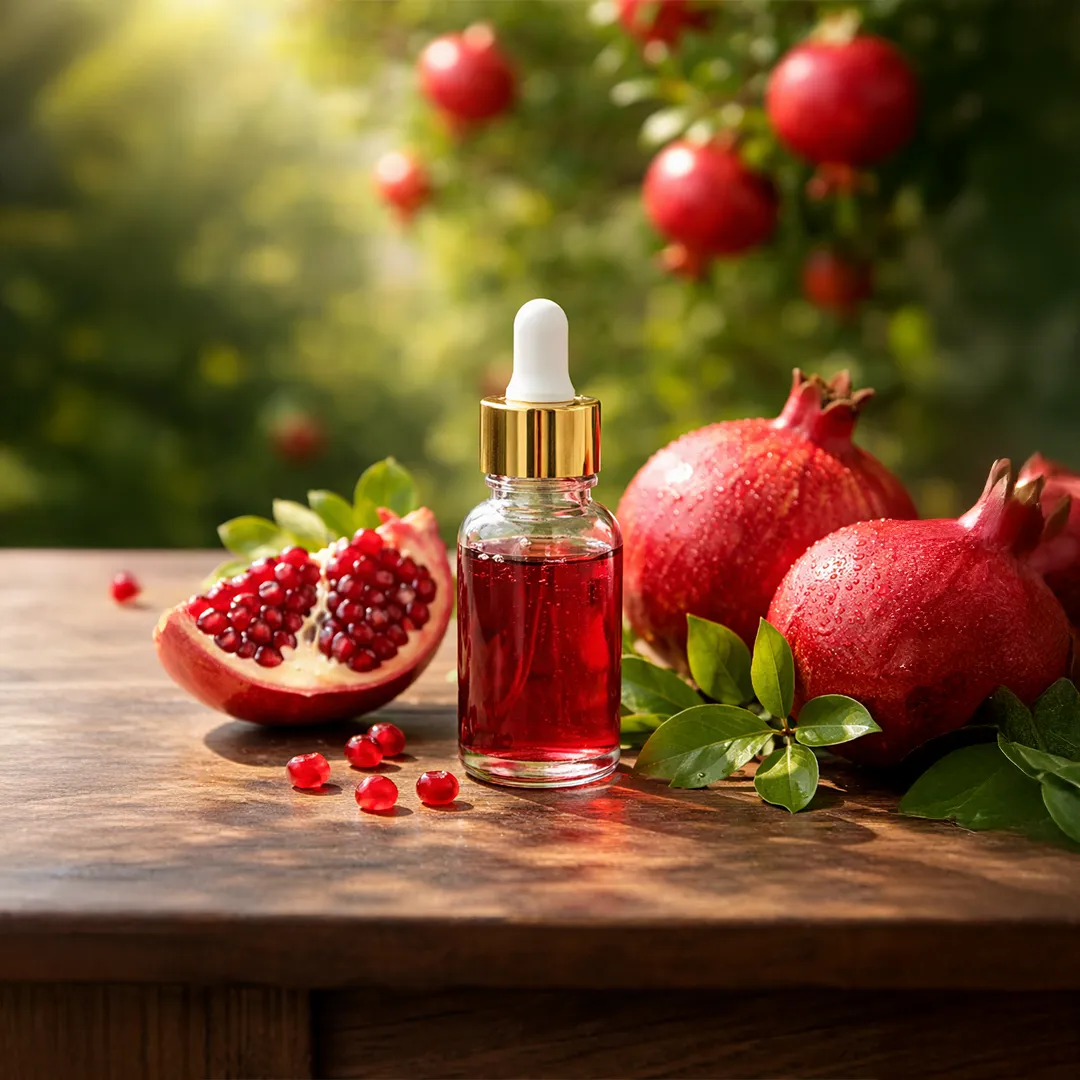 Fresh red pomegranate with antioxidant botanical tincture